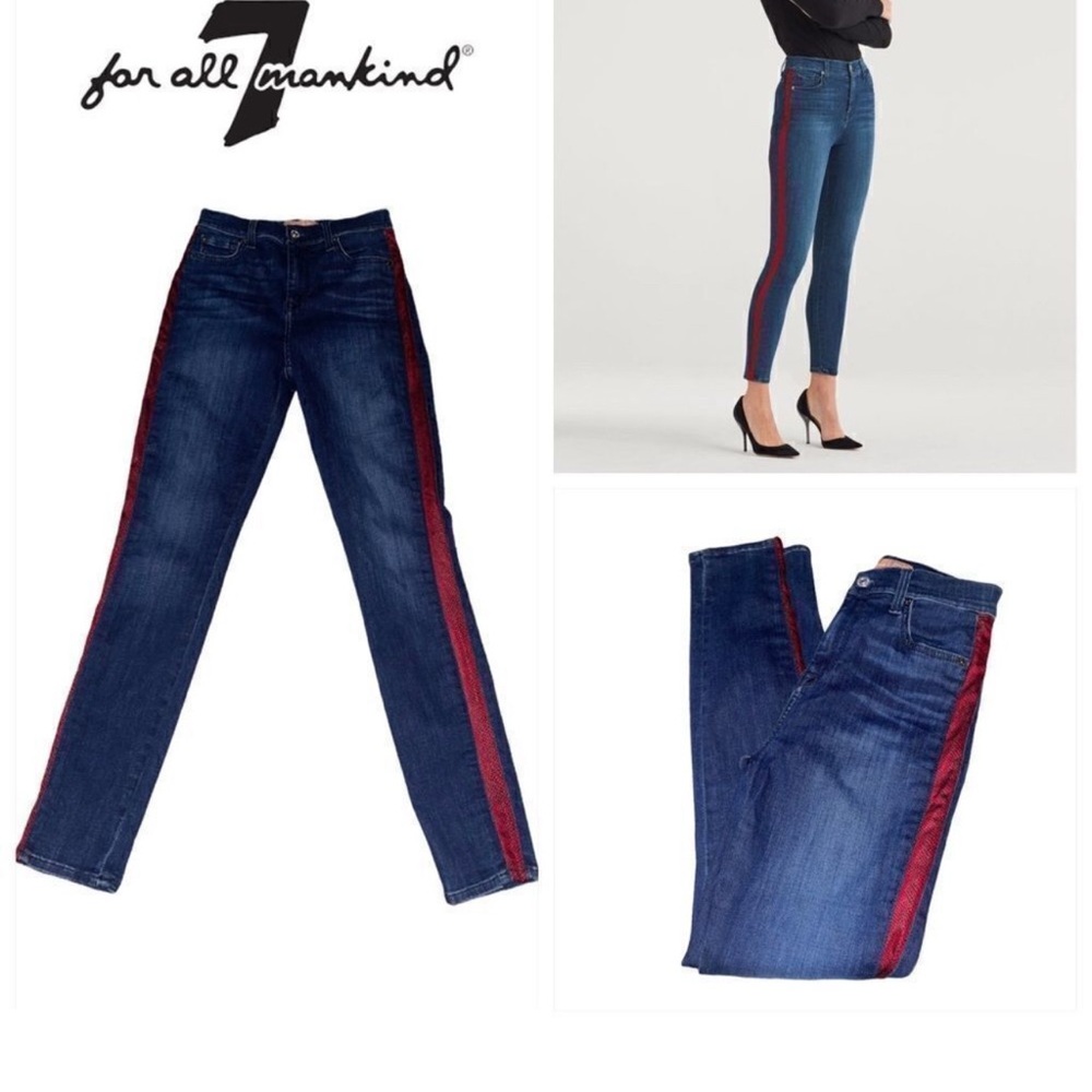 7 For All Mankind Women's Denim Jeans with Red Snake Accent
